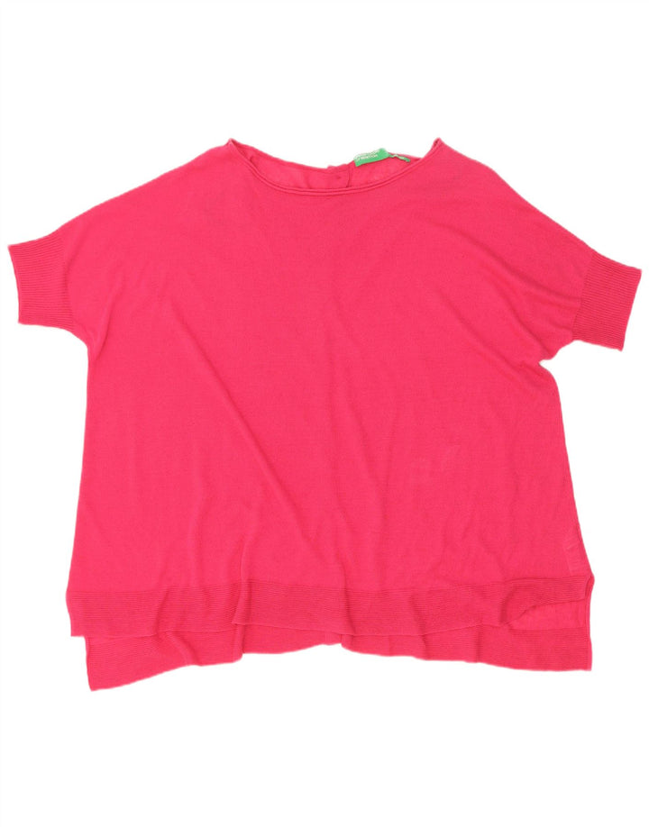 Benetton Cardigan surdimensionné à manches courtes pour femme UK 14 Rose moyen