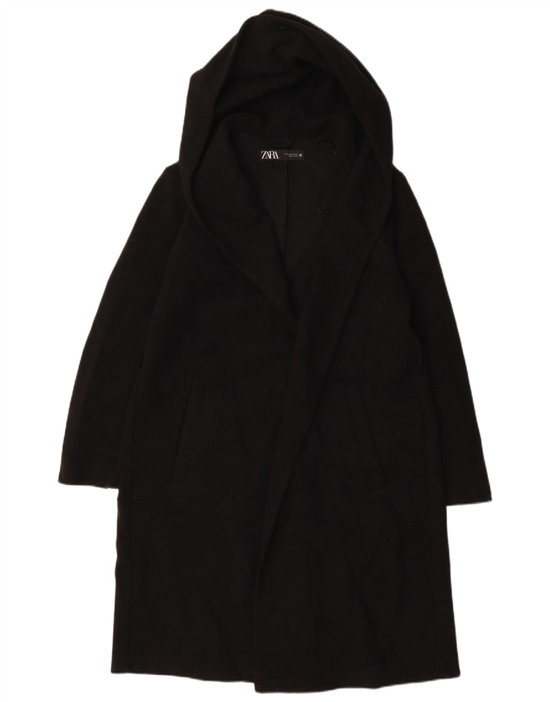 Zara Manteau ouvert à capuche pour femme UK 14 Medium Noir Polyester