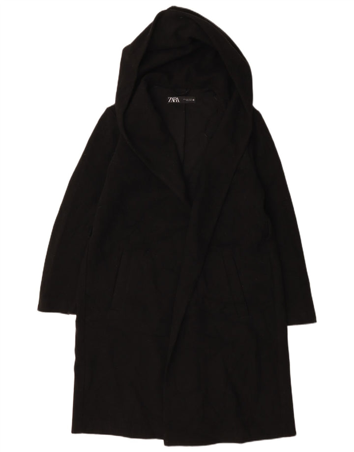 Zara Manteau ouvert à capuche pour femme UK 14 Medium Noir Polyester