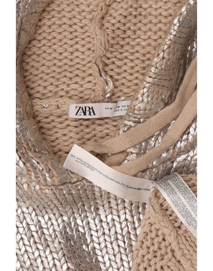 Zara Pull surdimensionné à capuche pour femme UK 14 Acrylique argenté moyen