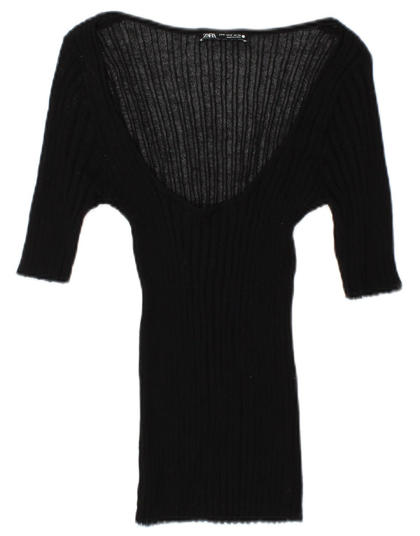 Zara Chemisier transparent à manches 3/4 pour femme UK 12 Noir moyen