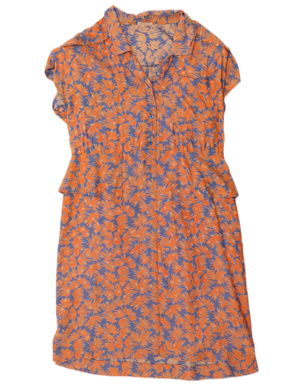 vintage Femmes Manches Courtes Peplum Robe EU 40 Moyen Orange Soie Florale