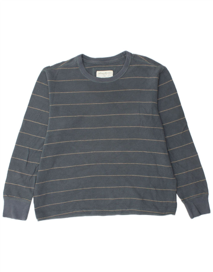 EDDIE BAUER Haut Homme Manches Longues XL Bleu Rayé Coton