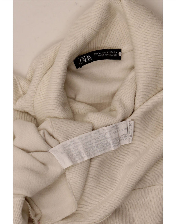 Zara Femme Haut Court Oversize Manches Longues UK 14 Coton Blanc Moyen