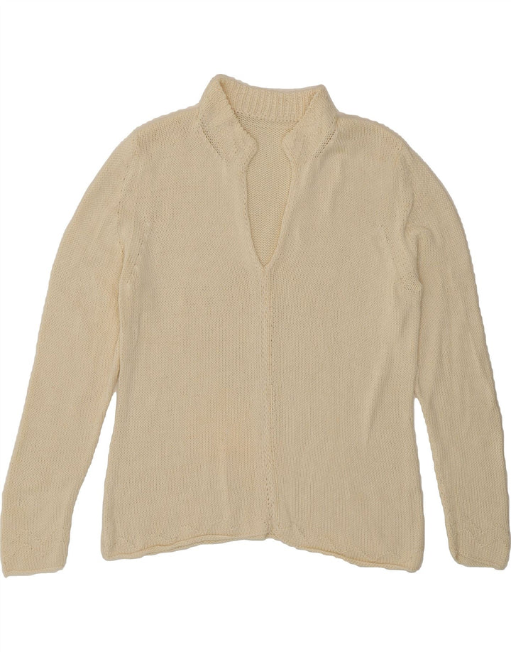 VINTAGE Womens Turtle Neck Jumper Sweater UK 14 Medium Off White Vintage Vintage and Second-Hand Vintage from Messina Hembry 
