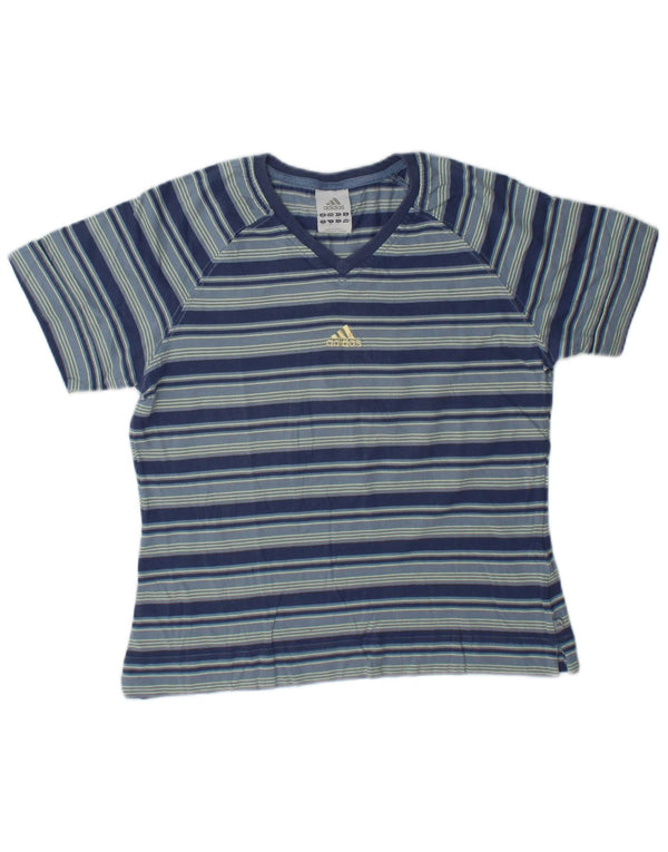 Adidas Womens Crop Graphic T-Shirt Top UK 12 Bleu Moyen Rayé Coton