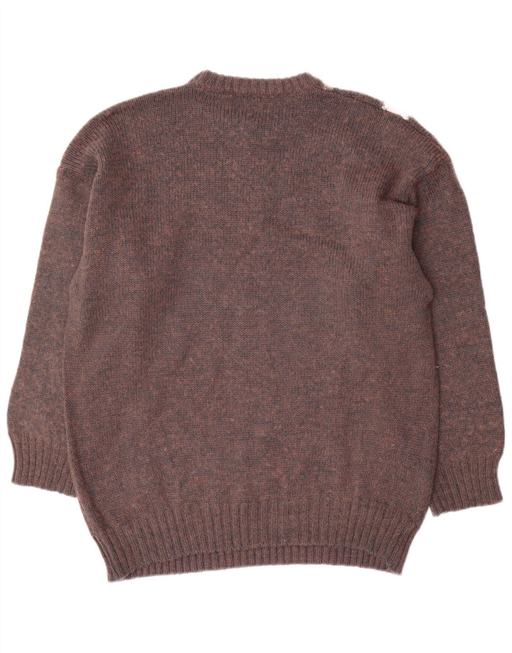 vintage Mens Crew Neck Jumper Pull Grand Marron Géométrique