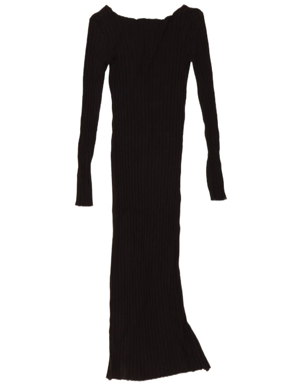 Zara Femme Maxi Robe Moulante UK 8 Petite Viscose Noire