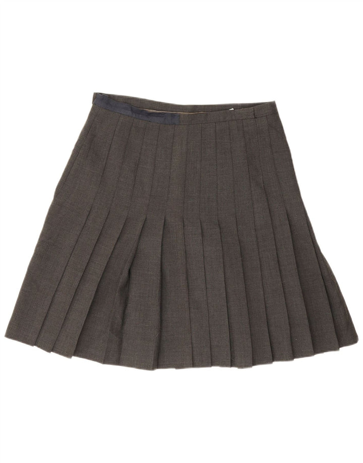 vintage Femme Couteau Plissé Jupe IT 44 Moyen W32 Laine Grise