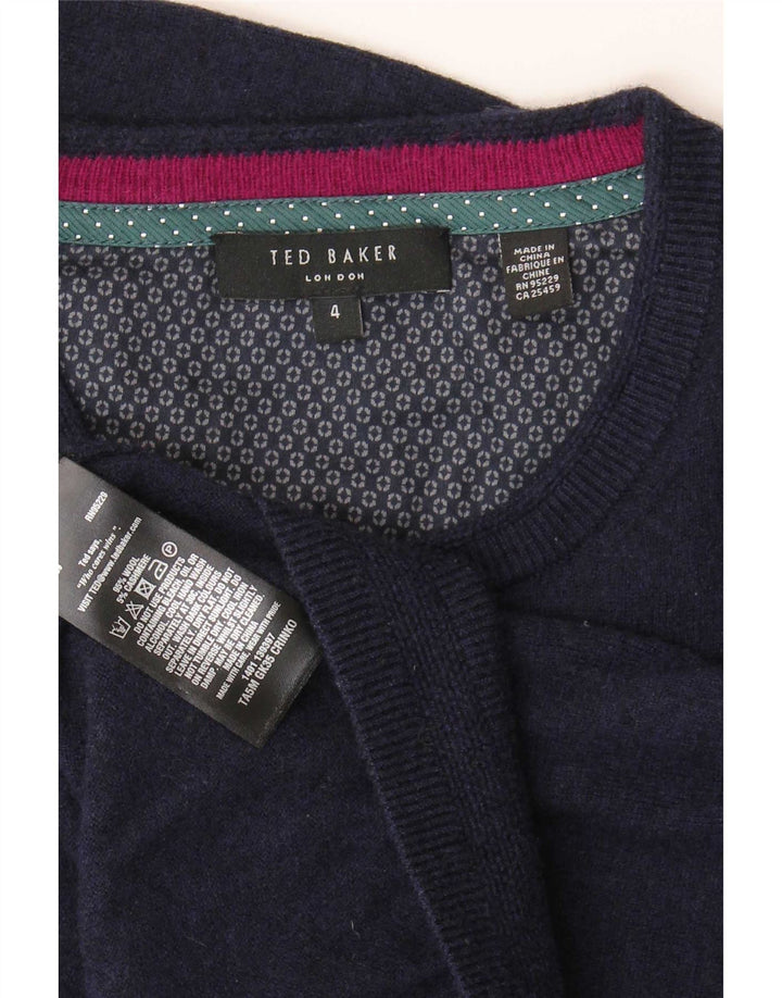 Ted Baker Pull à col rond pour homme Taille 4 Grande laine bleu marine