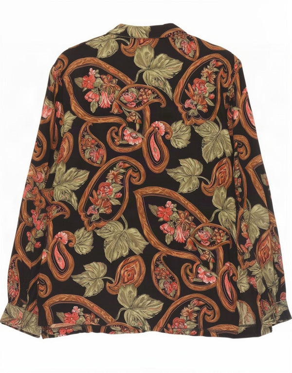 vintage Femme Chemise Blouse UK 16 Grande Viscose Florale Multicolore