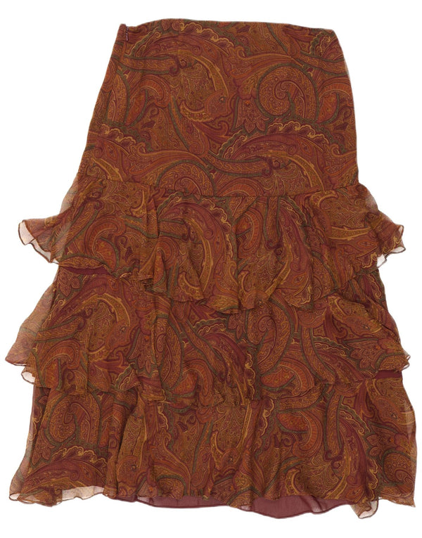 Ralph Lauren Jupe à volants pour femme US 8 Medium W32 Marron Paisley Soie