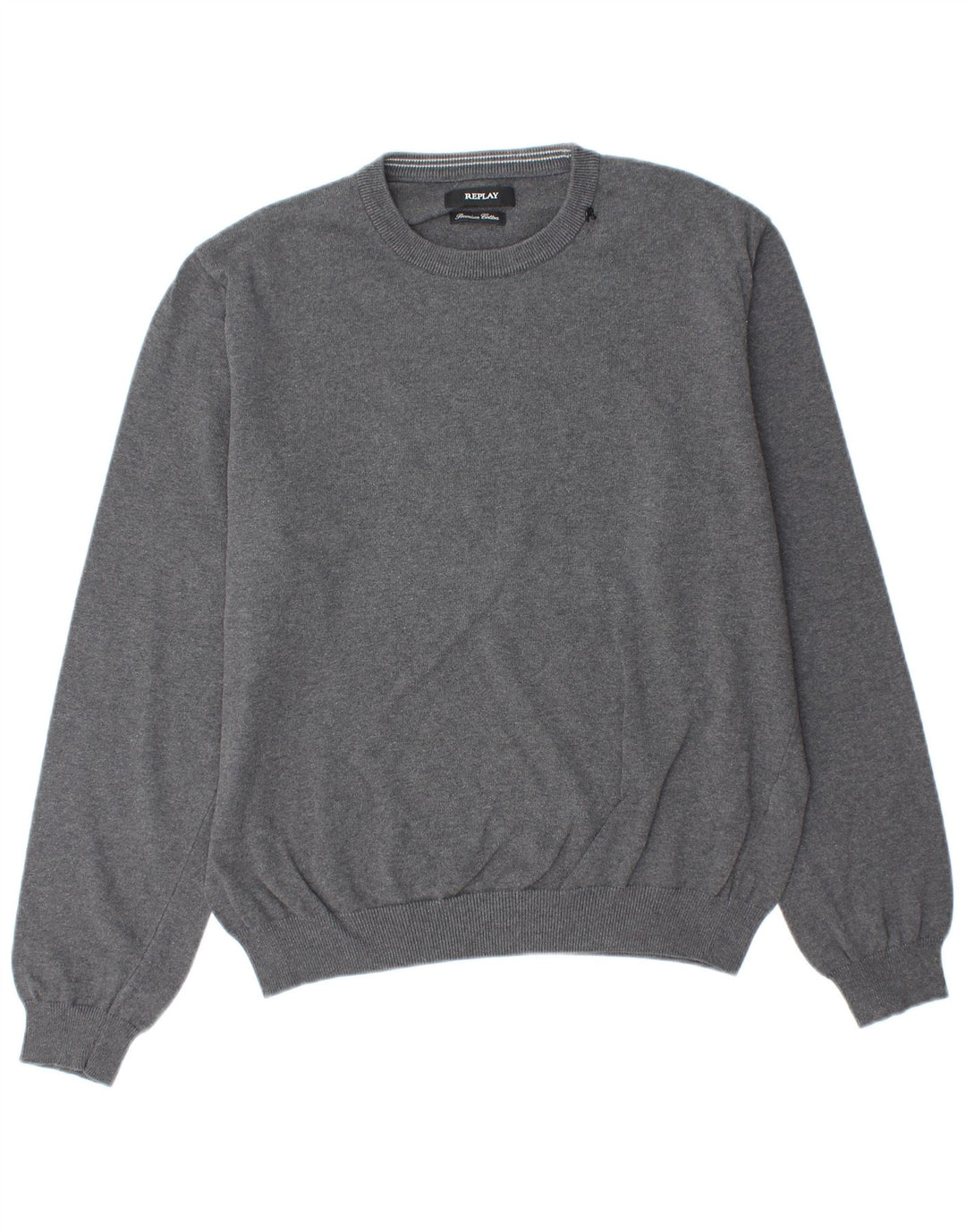 REPLAY Pull Col Rond Homme Large Gris Coton
