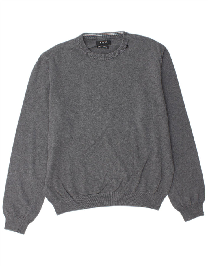 REPLAY Pull Col Rond Homme Large Gris Coton