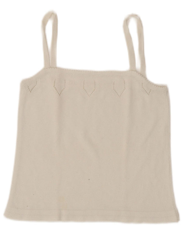 Vintage Femmes Crop Knit Cami Top UK 4 XS Blanc