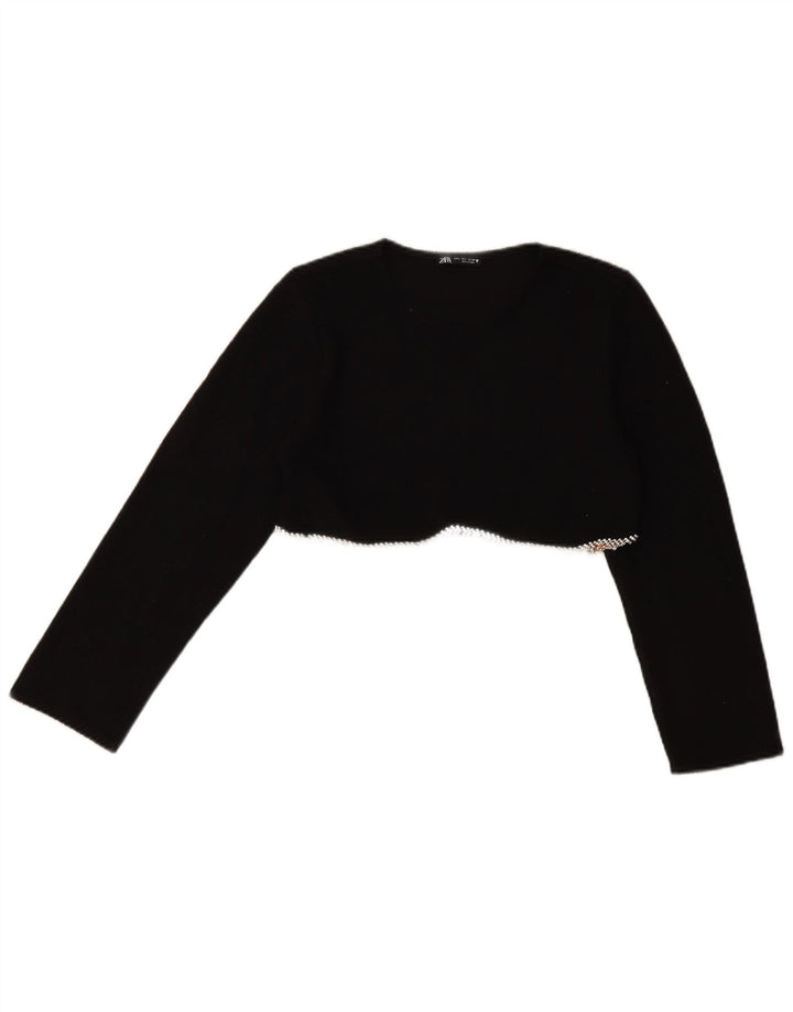 Zara Haut court à manches longues pour femme UK 10 Petit Noir