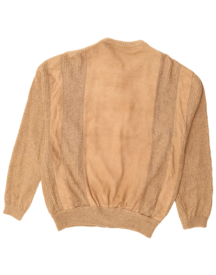 vintage Mens Suede Bomber Jacket UK 38 Cuir rayé beige moyen