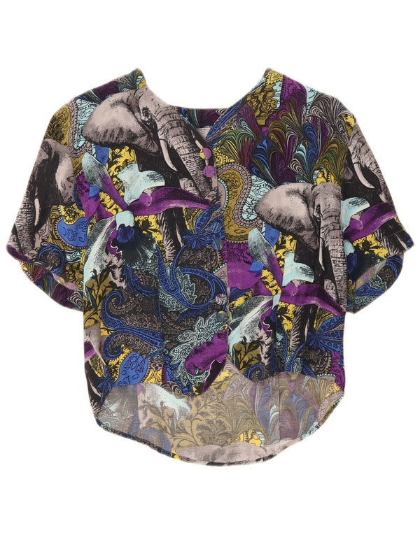 vintage Femme Chemise Blouse UK 12 Moyen Multicolore Paisley Viscose