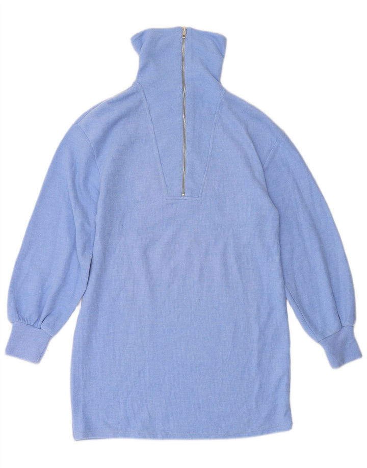 ZARA Pull long à col zippé pour femme UK 10 Petit Bleu Polyester