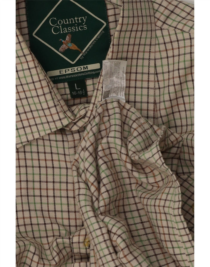 vintage Chemise Homme Taille 16 1/2 Grand Beige Check Polyester