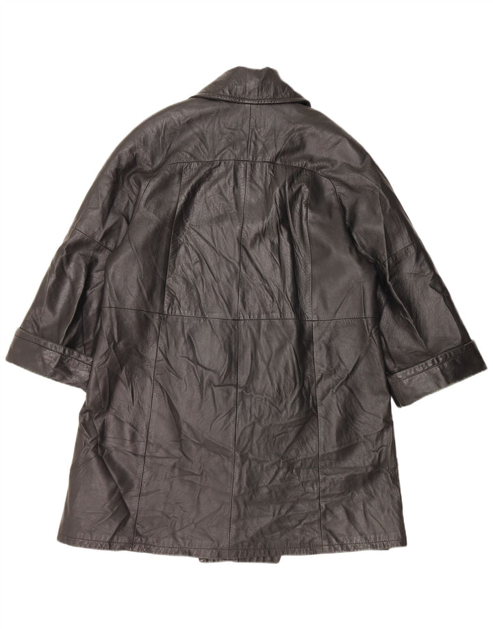 VINTAGE Manteau en Cuir Femme IT 48 XL Noir