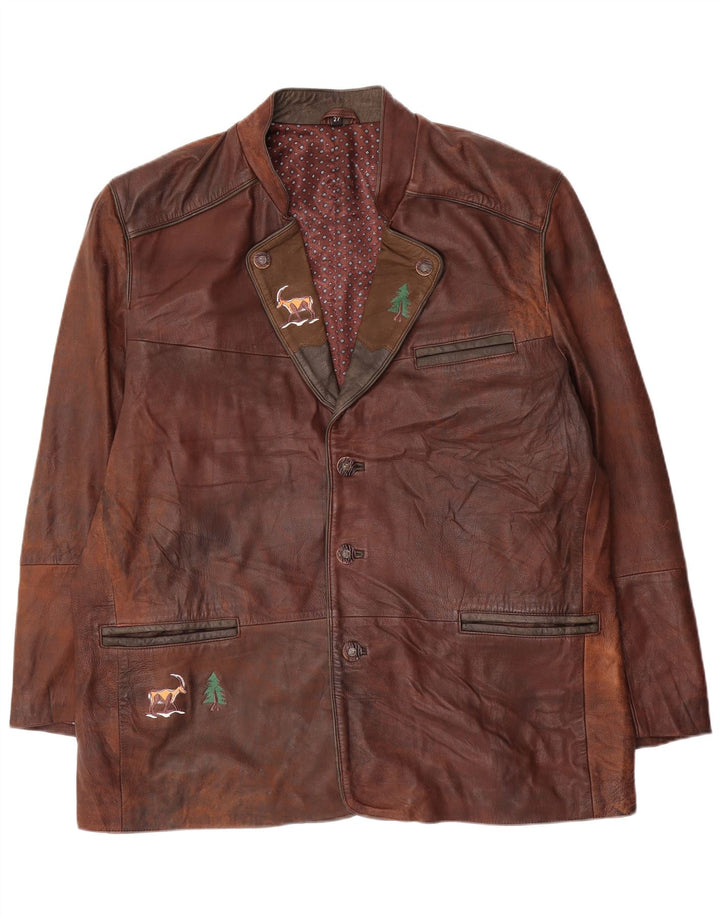 veste en cuir homme vintage UK 44 2XL Brown Tie Dye Cuir