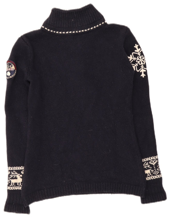 Napapijri Pull à col zippé pour femme UK 10 Small Bleu marine Fair Isle