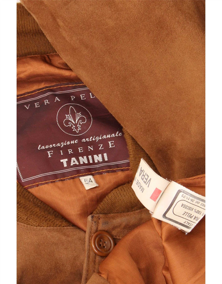 vintage Mens Suede Bomber Jacket IT 54 2XL Cuir Marron