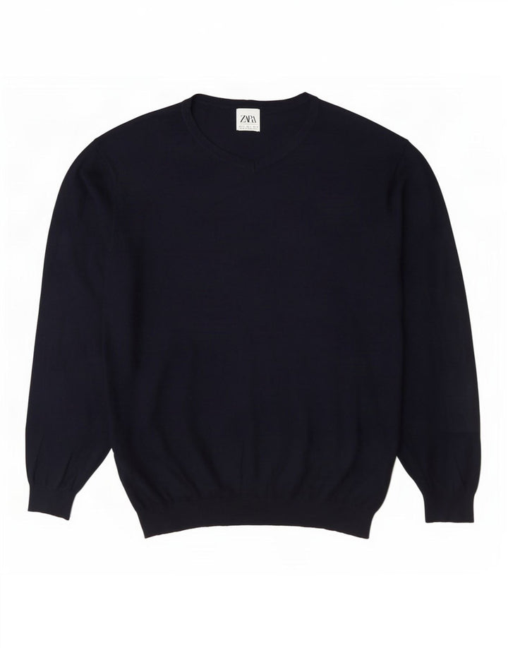 Zara Pull col V pour homme Bleu marine Taille L