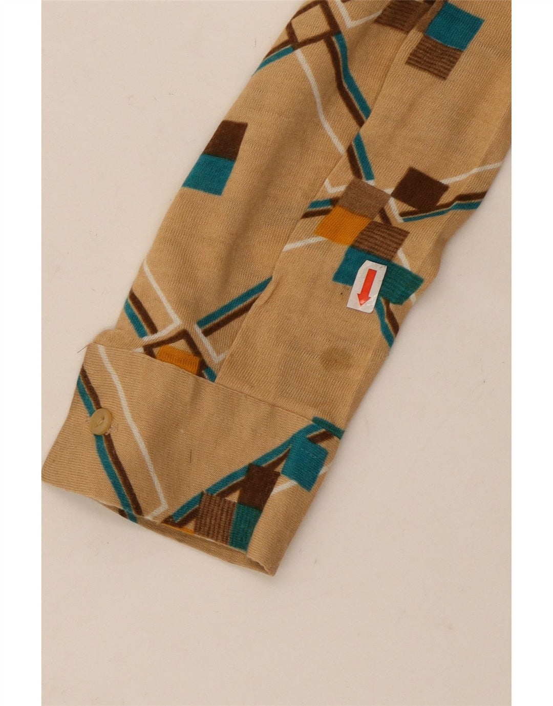 VINTAGE Chemise Femme UK 12 Moyen Beige Géométrique