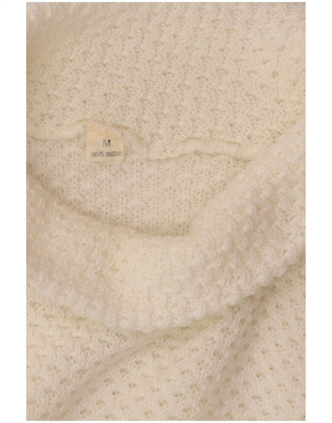 VINTAGE Pull surdimensionné à col roulé pour femme UK 14 Blanc moyen