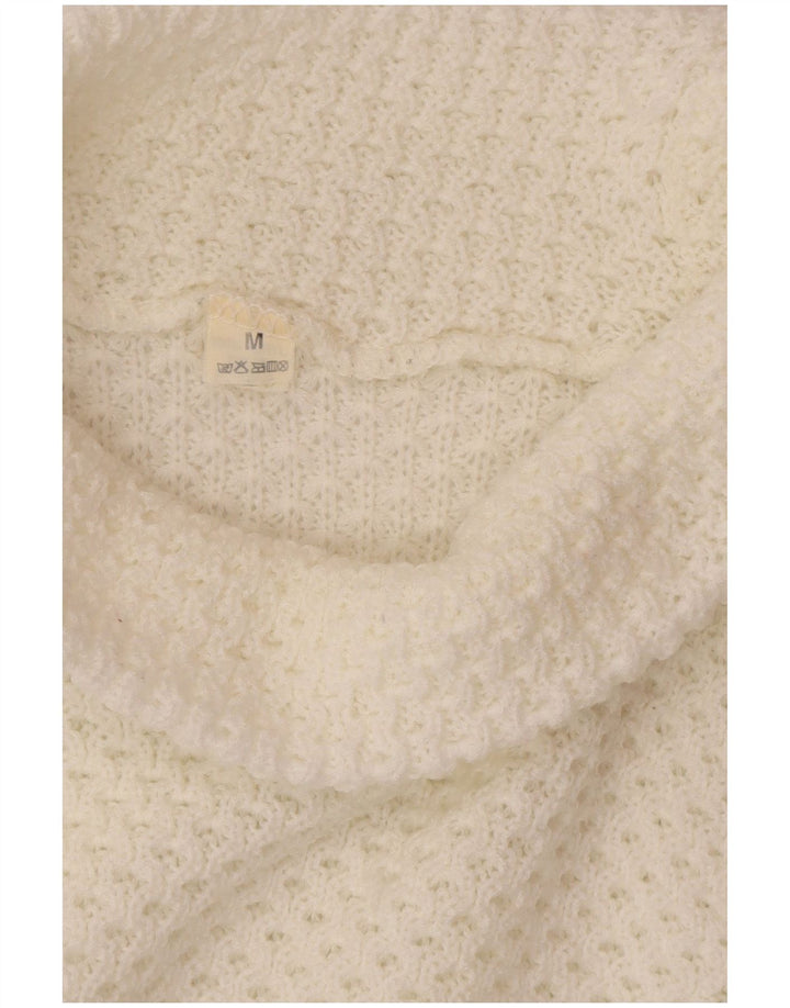 VINTAGE Pull surdimensionné à col roulé pour femme UK 14 Blanc moyen