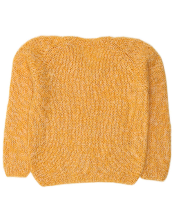 vintage Femme V-Col Jumper Pull UK 14 Jaune Moyen