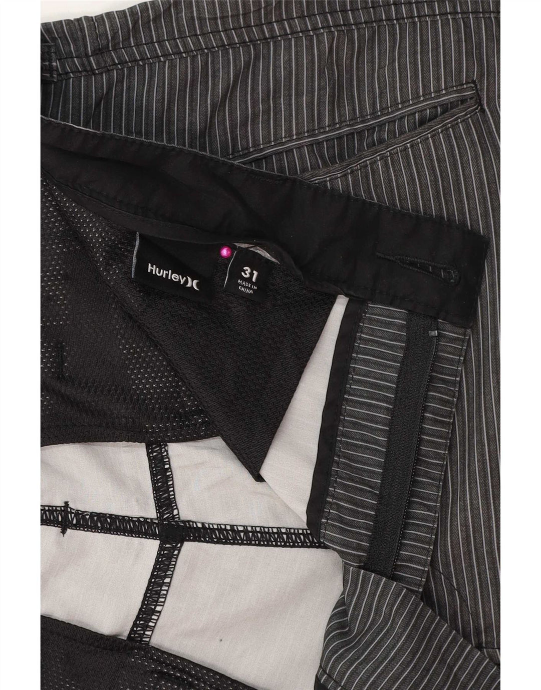 Hurley Short Chino Homme W31 Gris Moyen Rayé Polyester