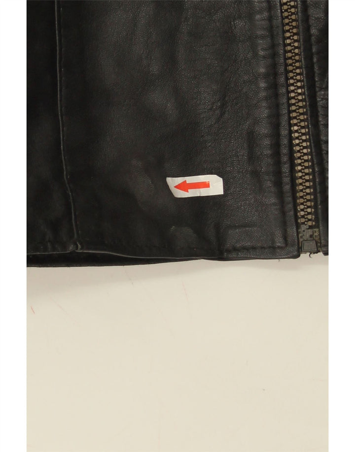 gilet en cuir femme vintage UK 10 Petit Noir