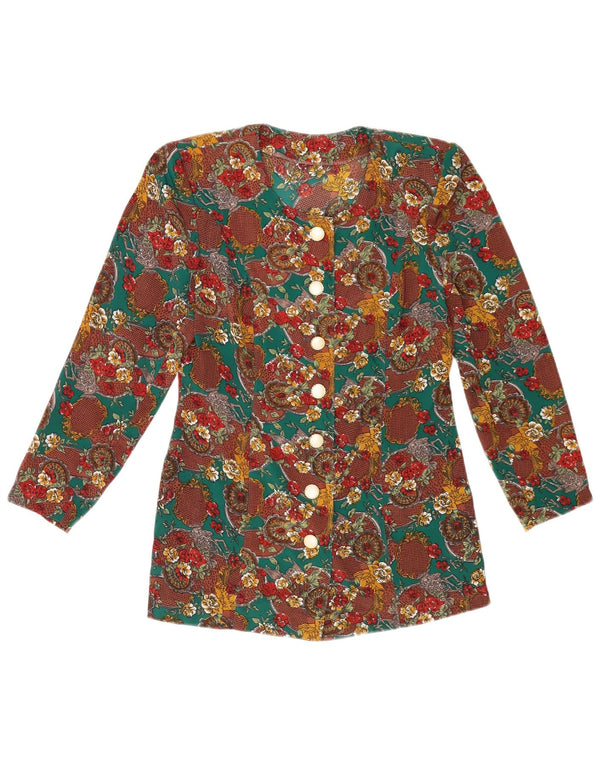 vintage Femme Chemise Blouse UK 10 Petit Floral Multicolore