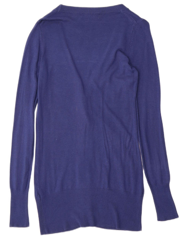 ZARA Femme Longline Cardigan Pull UK 10 Petit Bleu Marine Viscose