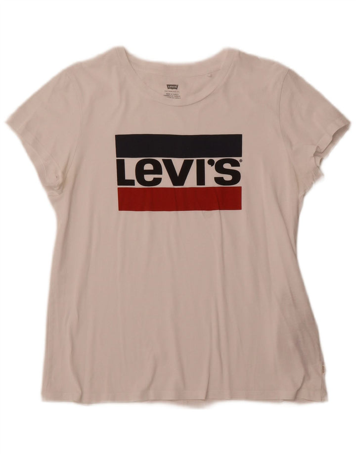 LEVI'S T-Shirt Graphique Femme UK 12 Coton Blanc Moyen