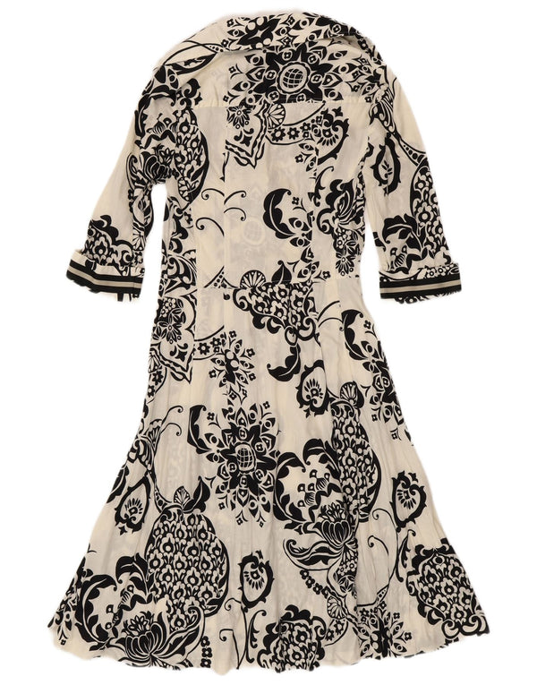Zara Robe chemise à manches 3/4 pour femme UK 12 en coton floral blanc moyen