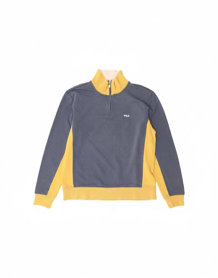 FILA Mens Zip Neck Sweatshirt Jumper Medium Blue Colourblock Cotton