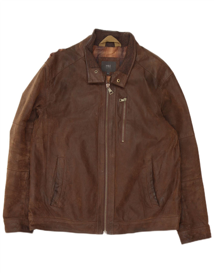 Marks & Spencer Veste en cuir pour homme UK 42 XL Cuir marron