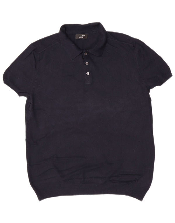 Zara Pull à manches courtes et col polo pour homme, grand bleu marine