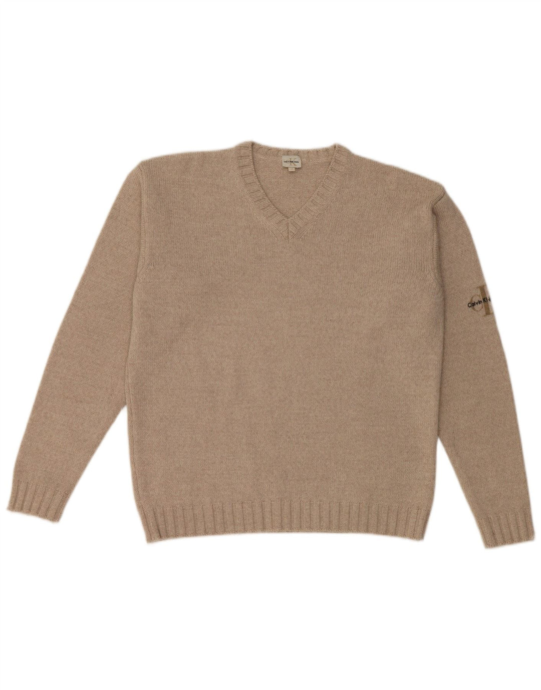Calvin Klein Pull col V en laine mérinos beige moyen pour homme