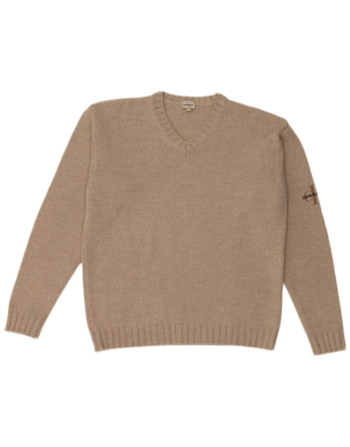 Calvin Klein Pull col V en laine mérinos beige moyen pour homme