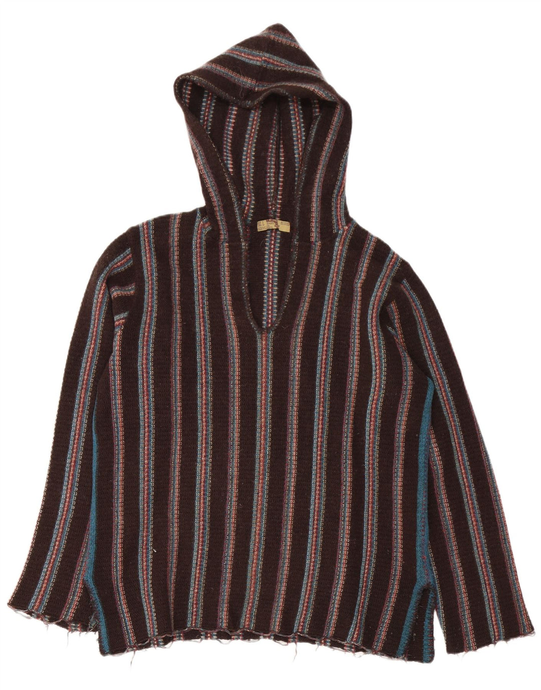 Zara Pull à capuche pour homme en laine rayée marron