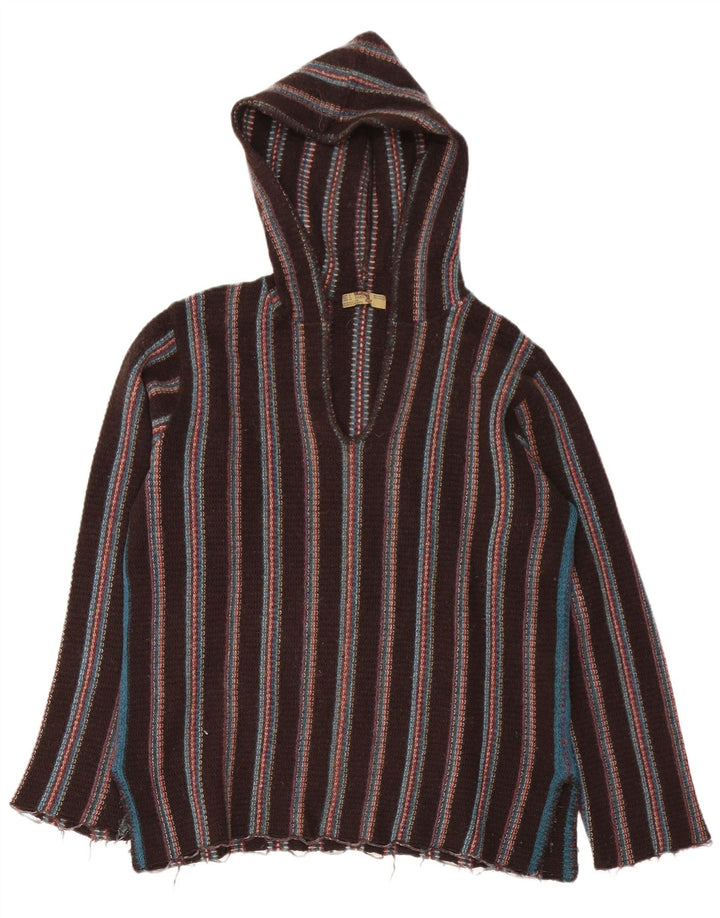 Zara Pull à capuche pour homme en laine rayée marron