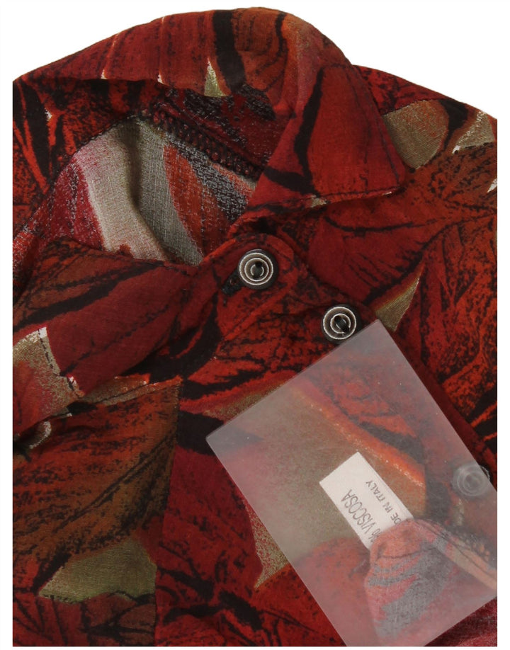 vintage Femme Pull Chemise Blouse UK 16 Grande Viscose Florale Rouge