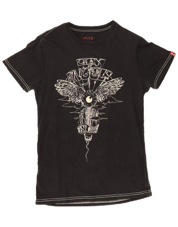Levi's T-Shirt Graphique Femme UK 12 Noir Moyen Coton