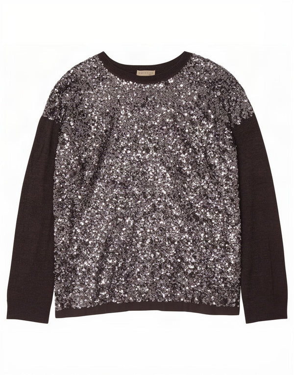 Whistles Pull surdimensionné à col rond pour femme UK 12 Gris moyen