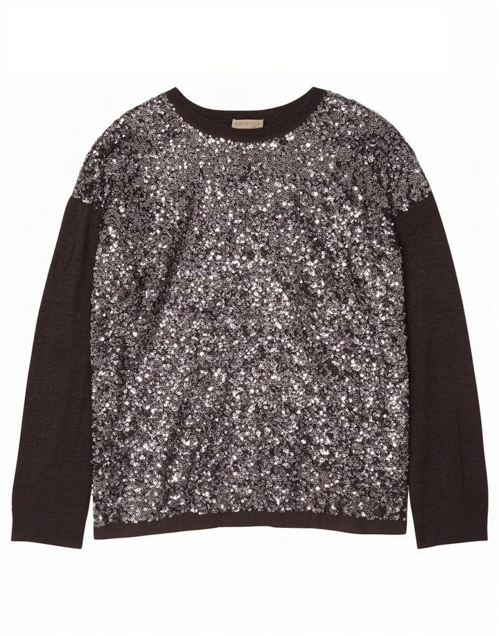 Whistles Pull surdimensionné à col rond pour femme UK 12 Gris moyen